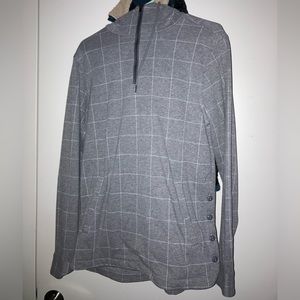 Express Men’s Size Small Hooded Zip Up Shirt Gray and White Windowpane.